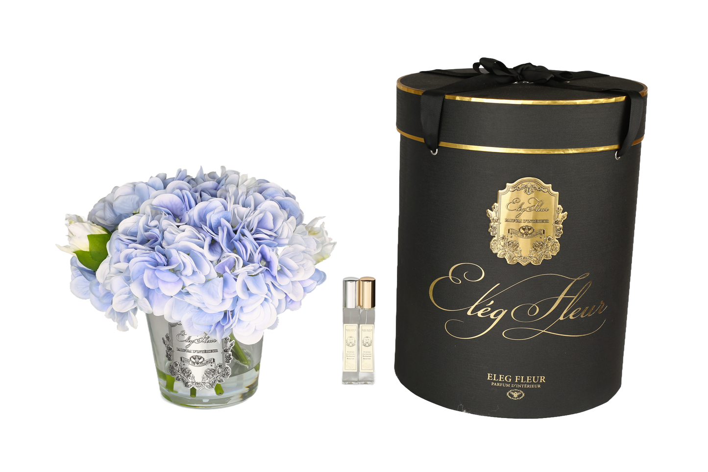 ElegFleur - Tapered Glossy Vase Hydrangea & Peony Bouquet - Blue & Light Yellow