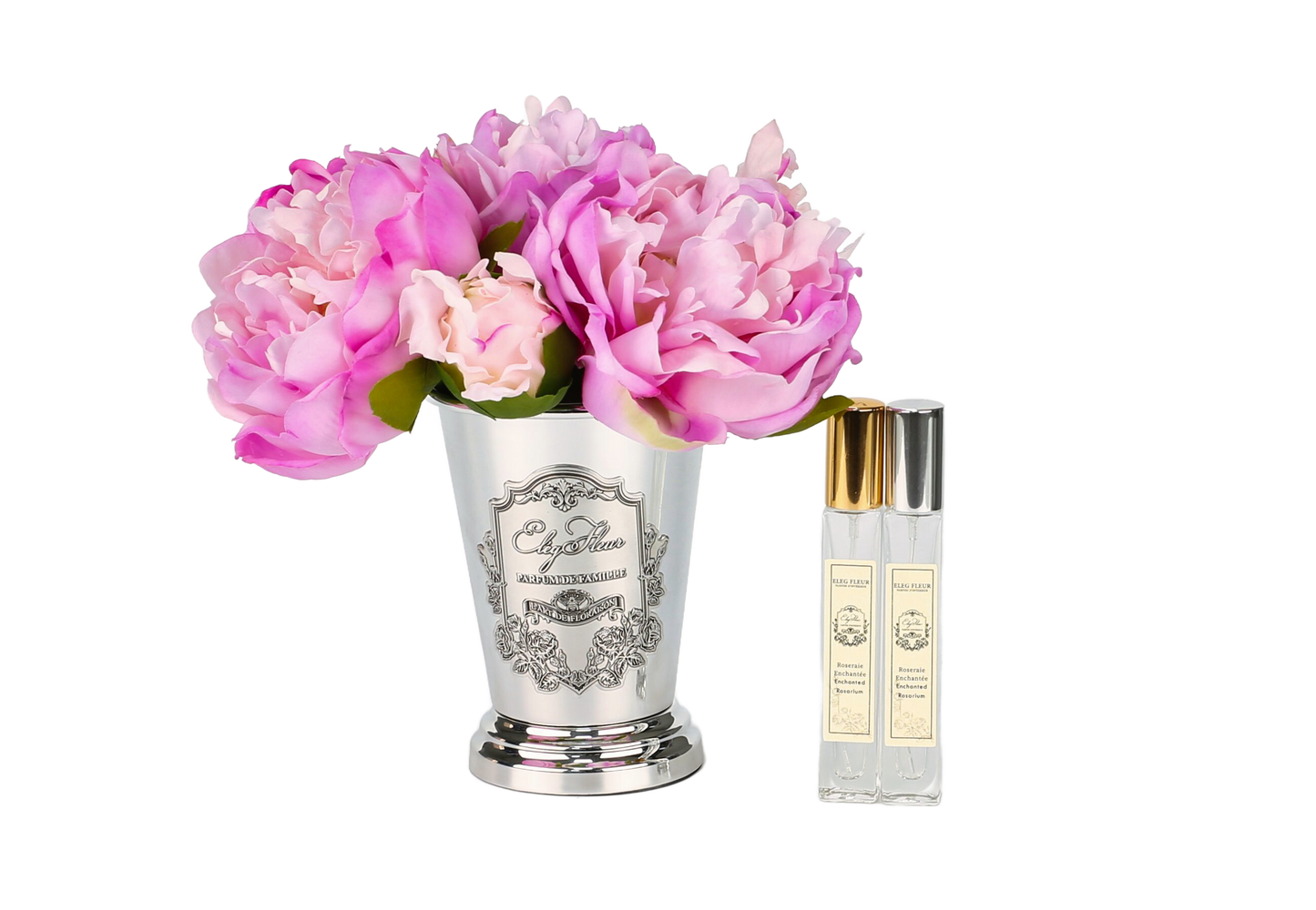 ElegFleur - Elegant Silver-plated Cone Vase Mixed Peony Bouquet - Light Purple & White