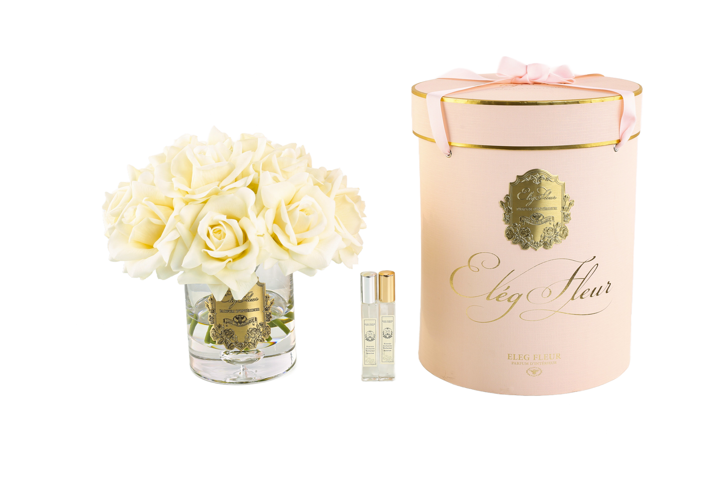 ElegFleur - Bright Teardrop Vase Rose Bouquet - Ivory