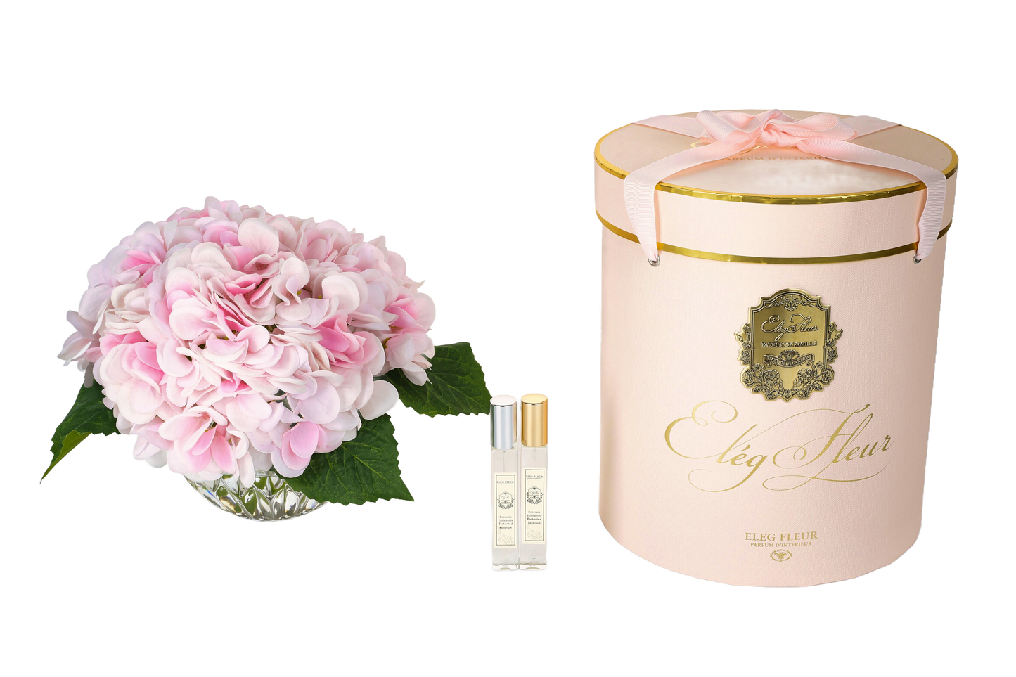 ElegFleur - Spherical Vase Hydrangea Bouquet - Pink White