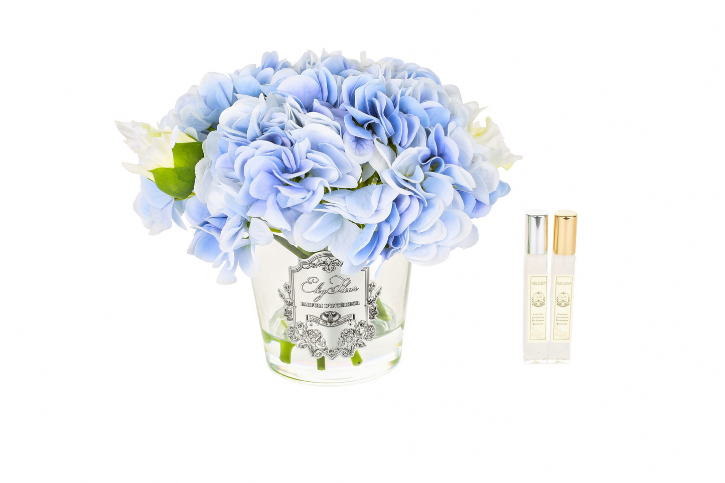 ElegFleur - Tapered Glossy Vase Hydrangea & Peony Bouquet - Blue & Light Yellow