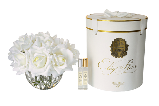 ElegFleur - Spherical Vase Rose Bouquet - White