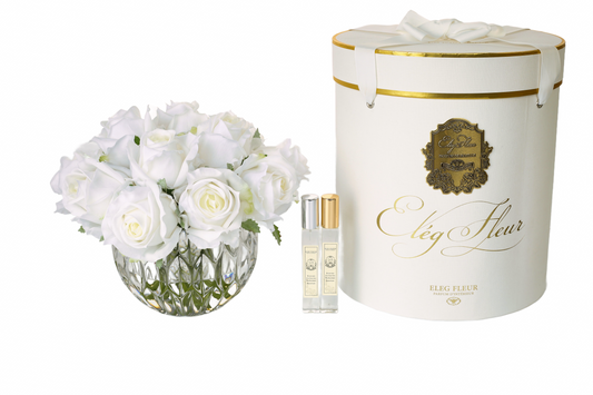 ElegFleur - Spherical Vase Bud Rose Bouquet - White