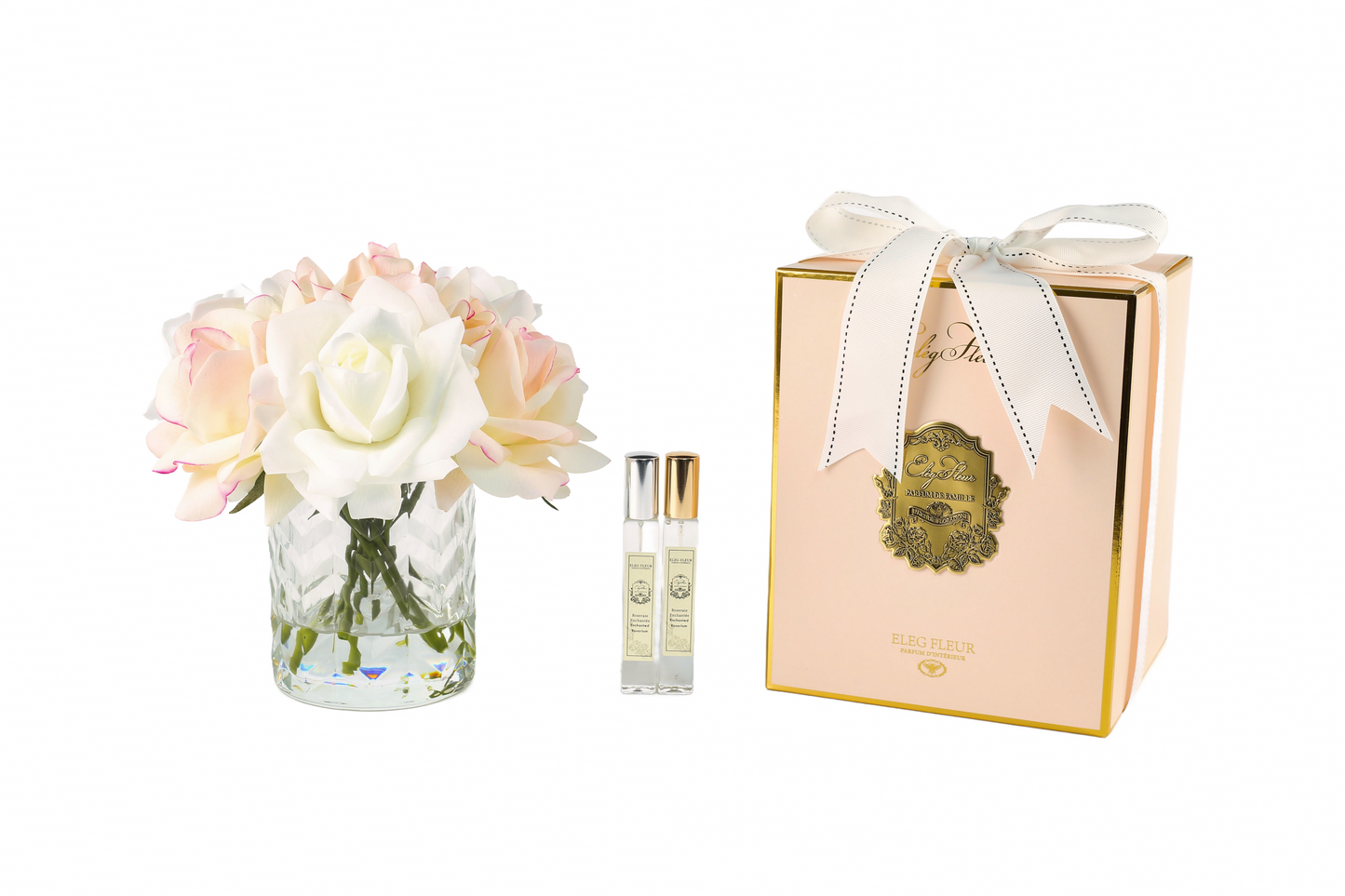 ElegFleur - Wavy Vase Mixed Rose Bouquet - White & Cream Blush Pinkeam