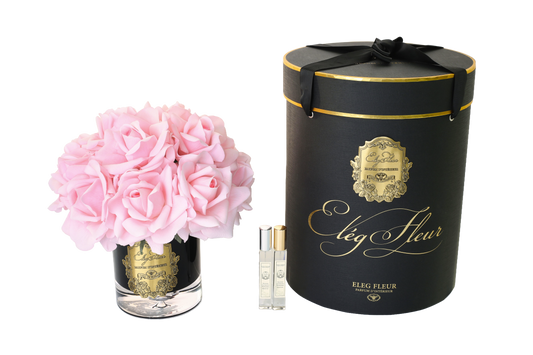 ElegFleur - Black Teardrop Vase Rose Bouquet - Light Pink