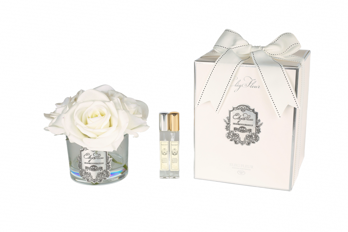 ElegFleur - Majestic Gloss Vase British Rose Bouquet - White